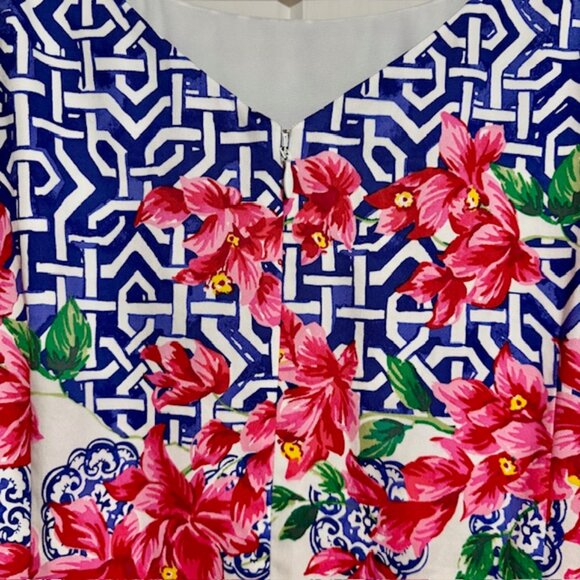 Talbots Women's Mosaic Floral Sateen Pleated Dress Fit Flare Size 12 Sleeveless - Picture 7 of 11